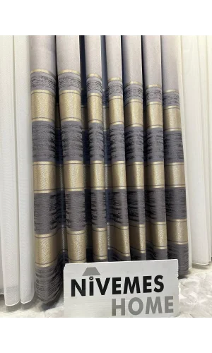 NİVEMESHOME DEFNE FT614339 V_5403 GRİ 1/3 SIK PİLELİ FON PERDE APM