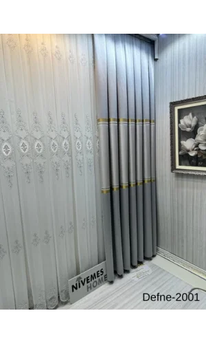 NİVEMESHOME DEFNE GÜMÜŞ FT614166 V-2001 1/3 SIK PİLELİ FON PERDE APM