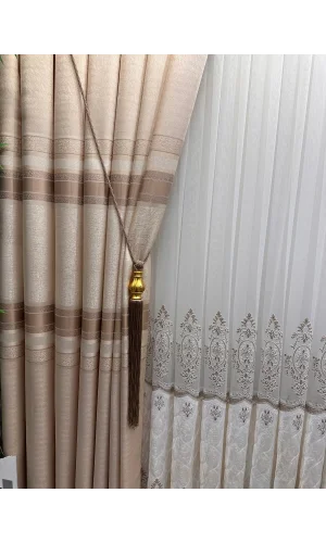 NİVEMESHOME DEFNE KREM FT614339 V-101 1/3 SIK PİLELİ FON PERDE APM