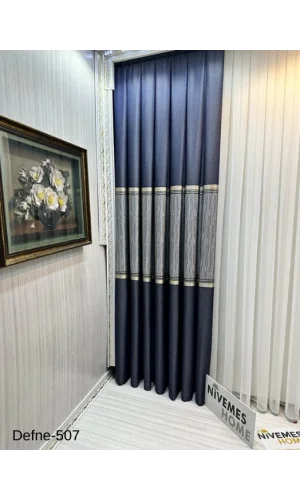 NİVEMESHOME DEFNE LACİVERT FT614166 V-507 1/3 SIK PİLELİ FON PERDE APM