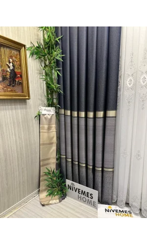 NİVEMESHOME DENİZ FT614177 V-502 AZUL MARINO 1/3 PLISADA CORTINA TRANSLÚCIDA APM