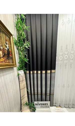 NİVEMESHOME DENİZ FT614177 V-902 NEGRO 1/3 PLISADO GRUESO CORTINA DE FONDO APM