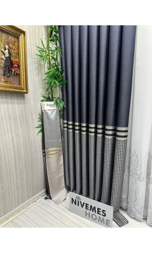 NİVEMESHOME DİDİM FT671537 V-502 AZUL MARINO 1/3 PLISADA CORTINA DE FONDO APM