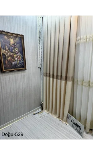 NİVEMESHOME DOĞU KREM FT671536 V-529 1/3 SIK PİLELİ FON PERDE APM