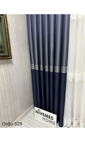 NİVEMESHOME DOĞU LACİVERT- GOLD FT671536 V-528 1/3 SIK PİLELİ FON PERDE APM