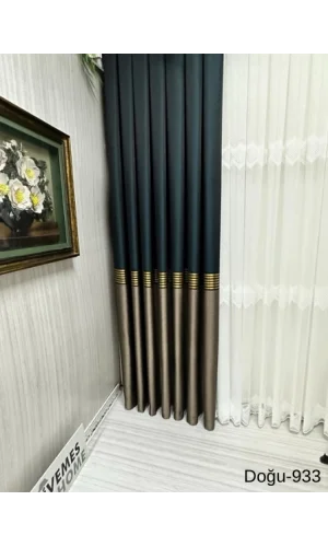 NİVEMESHOME DOĞU ZÜMRÜT YEŞİLİ - GOLD FT671536 V-933 1/3 SIK PİLELİ FON PERDE APM