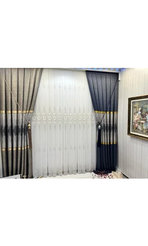 NİVEMESHOME DREAM GOLD DETAYLI 1/3 SIK PİLELİ TÜL PERDE APM