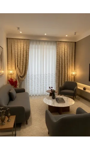 NİVEMESHOME DURU 1-0095 YARI DESENLİ 1/3 PİLELİ TÜL PERDE APM