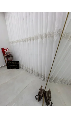 NİVEMESHOME ELİN 2573 GOLD DETAY 1/2,5 PİLELİ TÜL PERDE APM