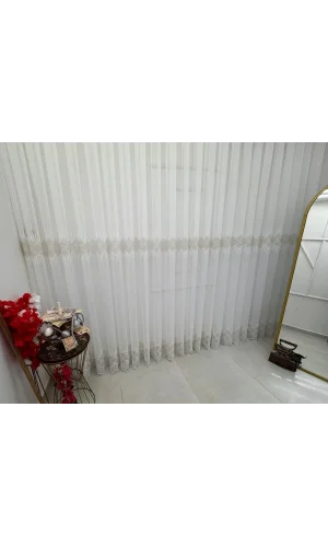 NİVEMESHOME ELİN 2573 GOLD DETAY 1/3 PİLELİ TÜL PERDE APM