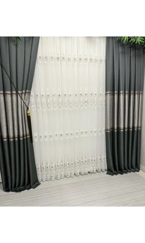 NİVEMESHOME ELİZA V-2547 YEŞİL 1/3 SIK PİLELİ FON PERDE APM