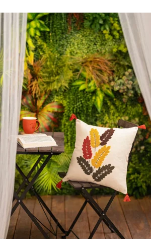 غطاء وسادة مملوءة بألياف البلوط مطرز بأوراق البلوط بحجم 45x45