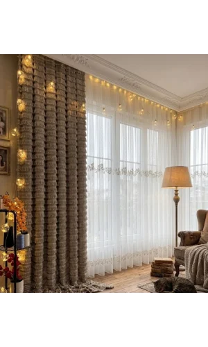 NİVEMESHOME EYLÜLZADE GOLD DETAY 1/3 PİLELİ TÜL PERDE APM