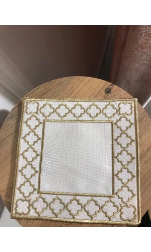 NIVEMESHOME - Servilleta de cóctel de lino con bordado dorado, cuadrada (juego de 6) - Marrón claro