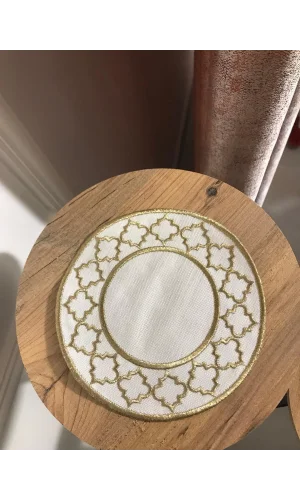 NIVEMESHOME FAS BORDADO OVALADO ORO (CONJUNTO DE 6) SERVILLETAS DE COCKTAIL DE LINO CON BORDE DE ENCAJE PARA SERVIR CAFÉ