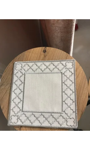 NIVEMESHOME FAS BORDADO PLATA CUADRADOS (CONJUNTO DE 6) SERVILLETA DE CÓCTEL DE LINO PARA SERVIR AL LADO DEL CAFÉ