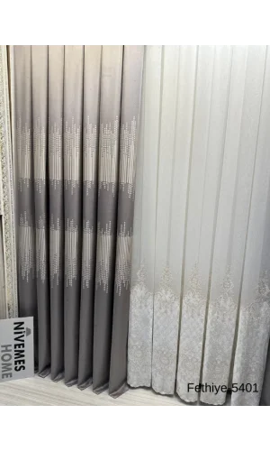 NİVEMESHOME ФЕТХИЕ 614178 СЕРЫЙ V-5401 1/3 ПЛОТНАЯ ФОНОВАЯ ЗАНАВЕСКА АПМ