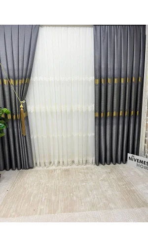 NİVEMESHOME FİONA LACSILBER GOLD 1/3 DICK FALTIGE VORHANGBASIS APM