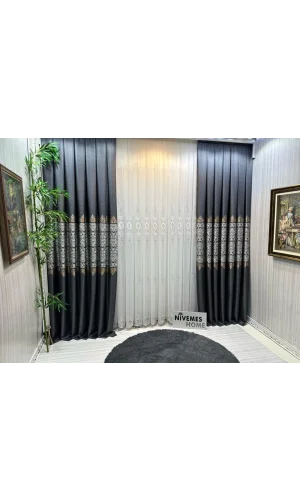 NİVEMESHOME FJ631749 V-2540 ARORA ANTRASİT 1/3 SIK PİLELİ CORTINA DE FON APM