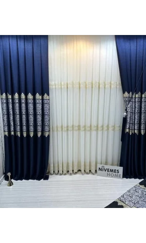 NİVEMESHOME FJ631749 V-517 ARORA AZUL MARINO 1/3 PLISADO CORTINA DE FONDO APM