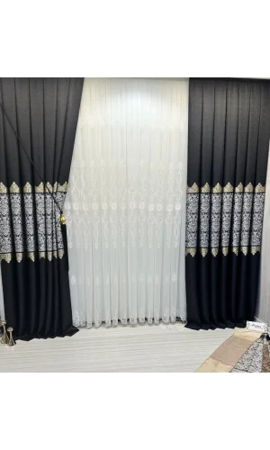 NİVEMESHOME FJ631749 V-924 ARORA NEGRO 1/3 PLISADO DENSO CORTINA DE FONDO APM