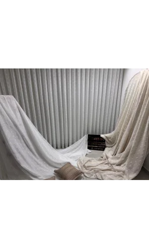 NİVEMESHOME FLORIDA DD1654 V2 LINEN LOOK GREY COLORED BOHEMIAN STYLE POMPOM 1/3 THICK PILE TULLE CURTAIN