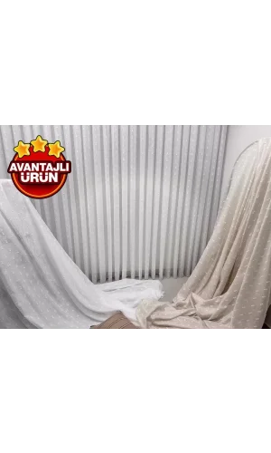 NIVEMESHOME FLORIDA LINEN-LOOK BOHEMIAN STYLE POMPOM 1/3 THICK PILED TULLE CURTAIN APM