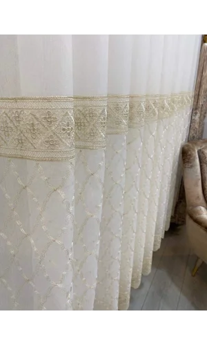 NİVEMESHOME GOLD LAGUNA ROCK BESTICKTE 1/3 DICHTER HAUFEN TÜLL VORHANG APM