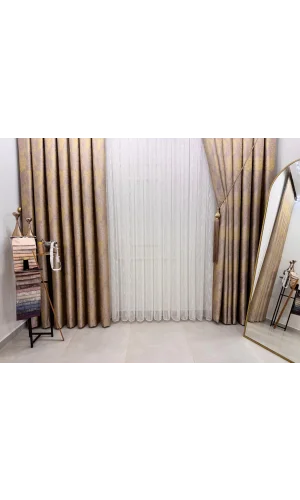 NİVEMESHOME GOLD BARTLI TÜLL 1/3 SIK DOLGU TÜL PERDE APM
