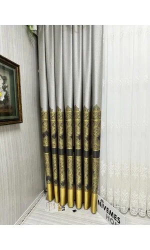 NİVEMESHOME GÖNEN GRİ-GOLD 671539 V-2503 1/3 SIK PİLELİ FON PERDE APM