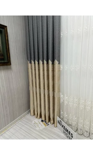 NİVEMESHOME GÖNEN KOYU GRİ-KREM 671539 V-101 1/3 SIK PİLELİ FON PERDE APM