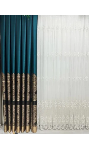 NİVEMESHOME GÖNEN ZÜMRÜT YEŞİLİ 671539 V-901 1/3 SIK PİLELİ FON PERDE APM