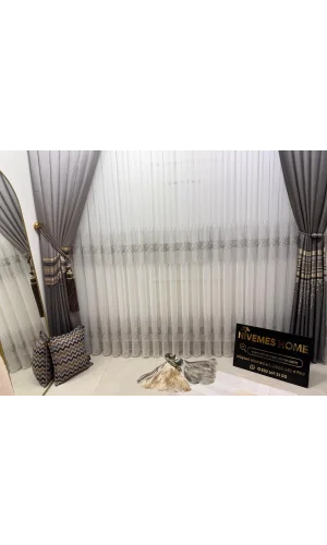 NİVEMESHOME GÜMÜŞ DSN:2502 V-105 1/3 SIK PİLELİ TÜL PERDE APM