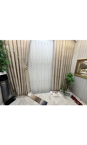 NİVEMESHOME HÜRREM GÜMÜŞ DETAYLI 1/3 SIK PİLELİ TÜL PERDE APM
