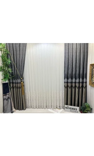 NİVEMESHOME HÜZZAM ALTIN DETAYLI 1/3 SIK PİLELİ TÜL PERDE APM