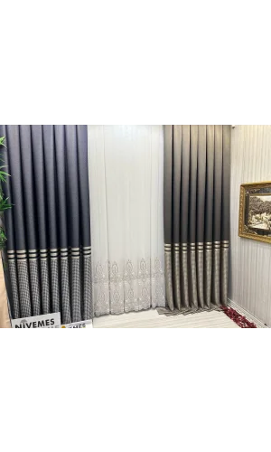 NİVEMESHOME HÜZZAM GOLD DETAYLI 1/3 SIK PİLELİ TÜL PERDE APM