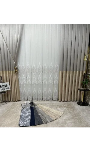 NİVEMESHOME ÍREM 1/3 TELA BLANCA DE TUL CON PLIEGUES APARENTE