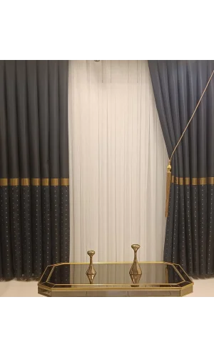 NİVEMESHOME JUWELEN MARINEBLAU-GOLD 1/3 DICHTER HAUFENVORHANG APM