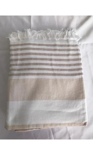 NİVEMESHOME منشفة شاطئية بخطوط بنية وبيضاء مزينة بالزري