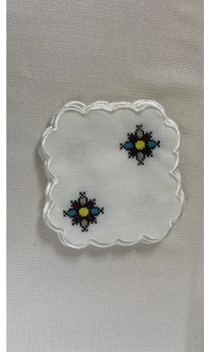 NİVEMESHOME KANAVİÇE NAKIŞLI KARE (6 ADET) KETEN KOKTEYL PEÇETESİ KAHVE YANI SUNUMLUK