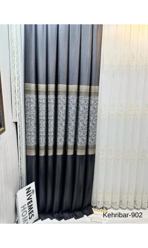 NİVEMESHOME KEHRİBAR FT614162 NEGRO V-902 PANEL CORTINA DE FONDO 1/3 CORTINA APILADA APILADA