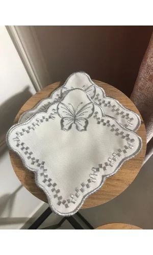 MANTILLA DE MARIPOSA DE PLATA CUADRADA PARA EL HOGAR DE NIVEMES (CONJUNTO DE 6) PAÑUELOS DE CÓCTEL DE LINO PARA SERVIR AL LADO DEL CAFÉ.