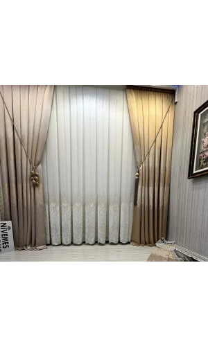 NIVEMESHOME LAL GOLD DETAYLI 2843 1/3 SIK PİLELİ TÜL PERDE APM