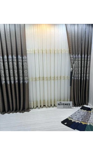 NİVEMESHOME LARİSSA H5451 ORO DETALLE DE CORTINA DE TUL PLISADA 1/3
