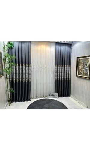 NİVEMESHOME LİSA GÜMÜŞ DETAYLI 2015 1/3 SIK PİLELİ TÜL PERDE APM