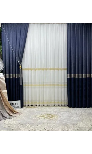 NİVEMESHOME LOTUS GOLD BESTICKTE 1/3 DICHTE FALTENVORHANG