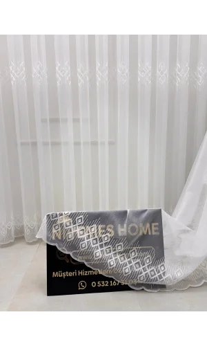 NİVEMESHOME LUNA GEOMETRIC PATTERNED 1/3 THICK PLEATED TULLE CURTAIN APM