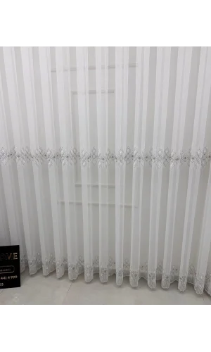 NİVEMESHOME LUNA GEOMETRIC PATTERNED SILVER 1/3 DENSE PLEATED TULLE CURTAIN APM