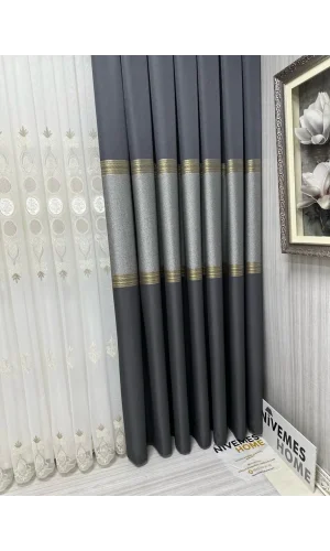 NİVEMESHOME MANAVGAT ANTRASÍT-GOLD FT632113 V-2501 1/3 CORTINA DE FONDO DE PELUCHE GRUESO APM