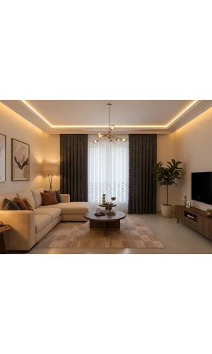 NİVEMESHOME MAYIS 1-027P YARI DESEN EKRU 1/3 PİLELİ TÜL PERDE